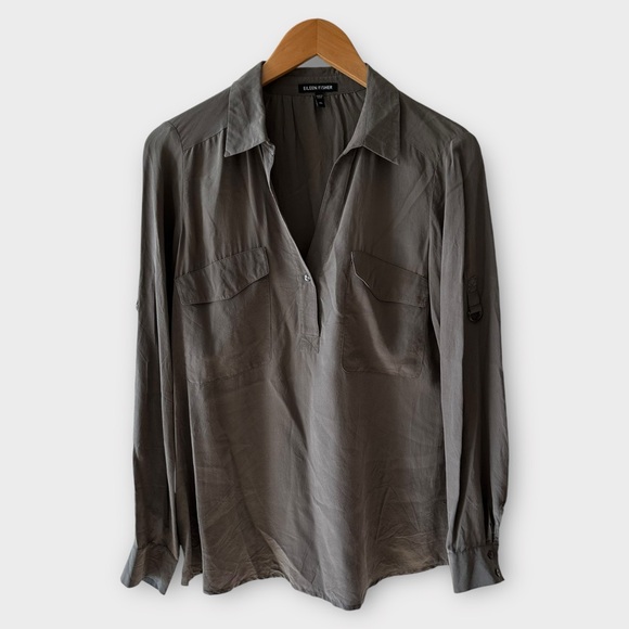 Eileen Fisher Tops - Eileen Fisher • Popover Roll Tab Silk Blouse